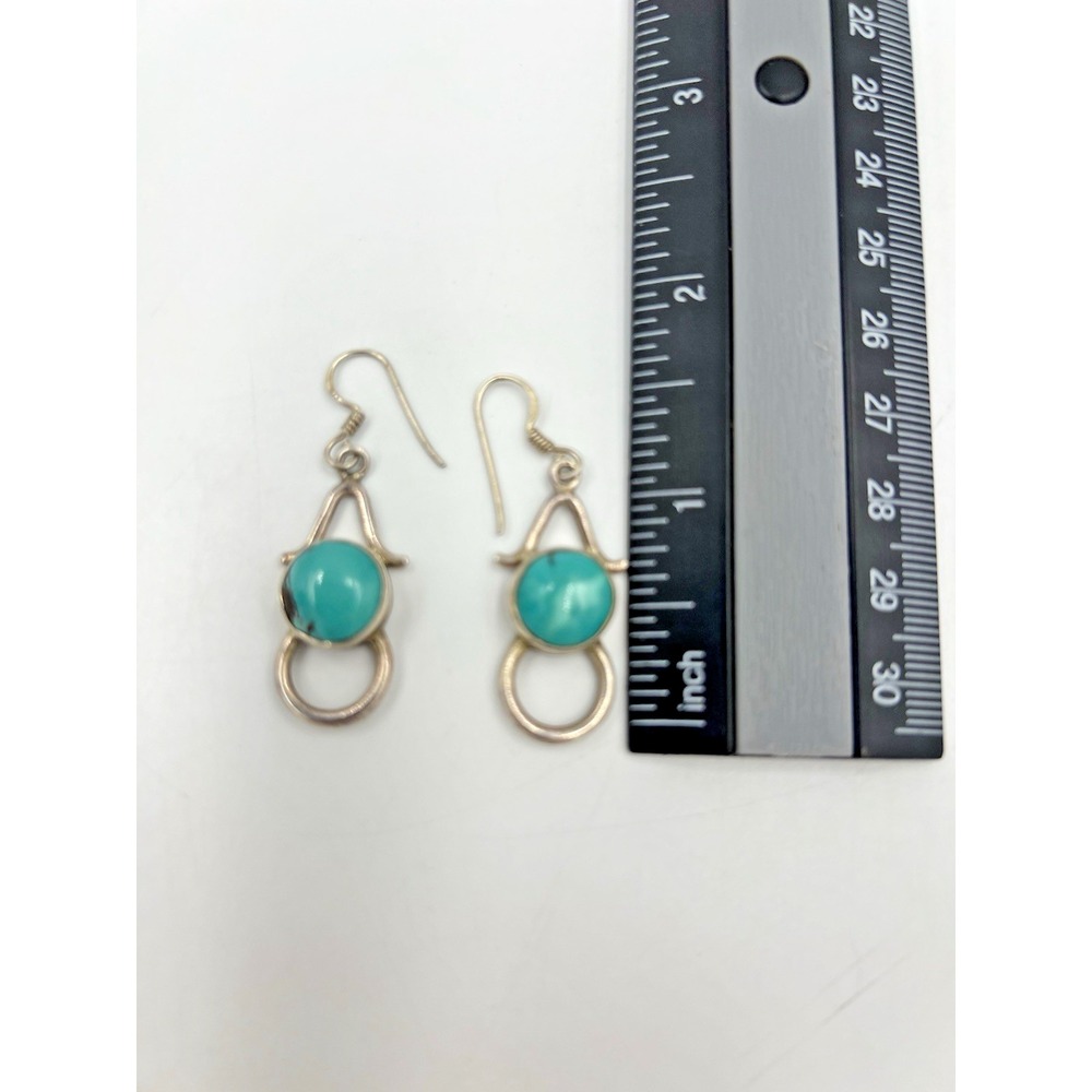 Turquoise Sterling Silver .925 Handmade Dangle Earrings - Picture 8 of 13